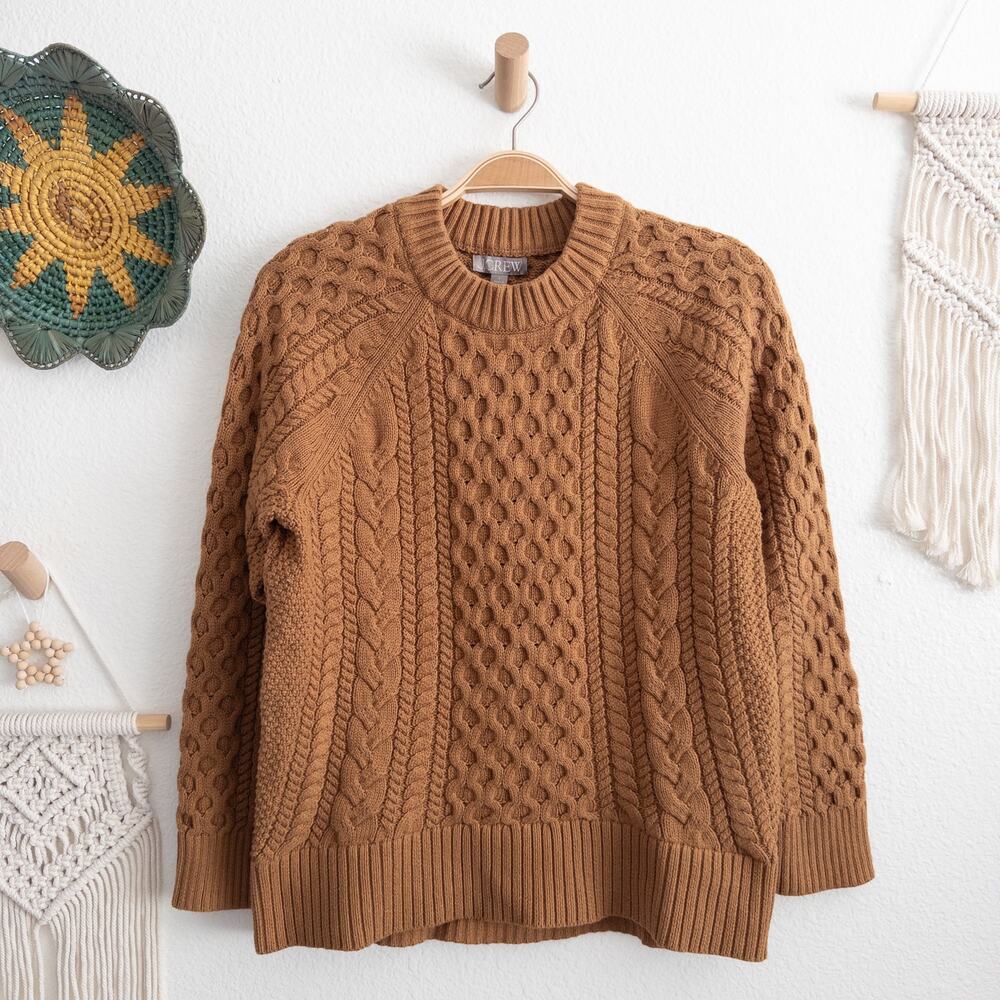 J. Crew Brown Chunky Cable Knit Fisherman's Pullover Sweater Size Small